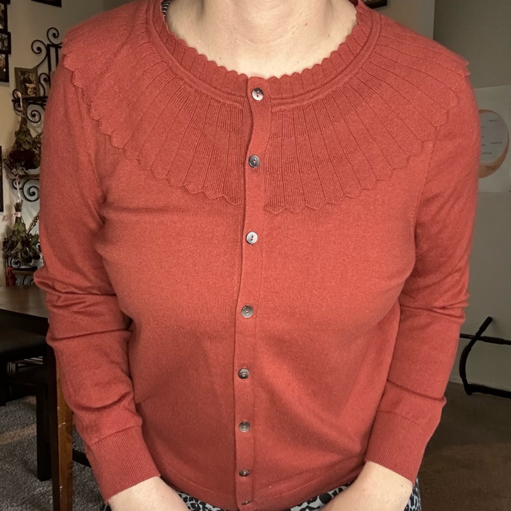 Red Button-Up Cardigan with Leopard Print Shorts
